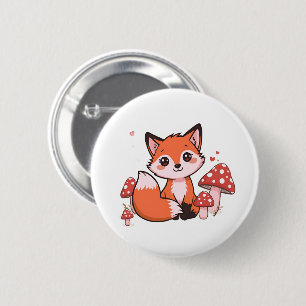 Schattige Kawaii Vos met Paddenstoelen Cartoon Kun Ronde Button 5,7 Cm