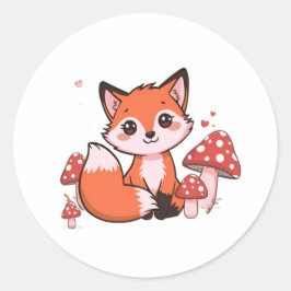 Schattige Kawaii Vos met Paddenstoelen Cartoon Kun Ronde Sticker