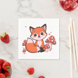 Schattige Kawaii Vos met Paddenstoelen Cartoon Kun Servet