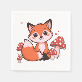 Schattige Kawaii Vos met Paddenstoelen Cartoon Kun Servet