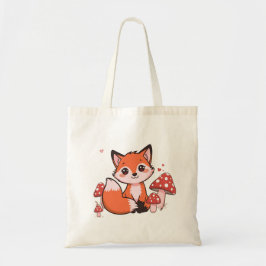 Schattige Kawaii Vos met Paddenstoelen Cartoon Kun Tote Bag