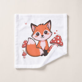 Schattige Kawaii Vos met Paddenstoelen Cartoon Kun Washandje