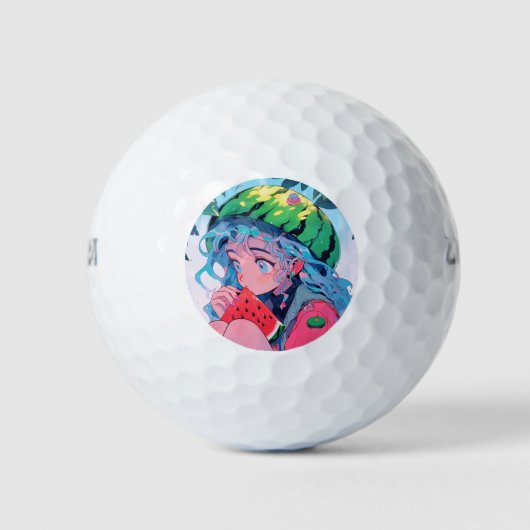 Schattige Kawaii Watermeloen Fruit Natuur Anime Me Golfballen (Voorkant)