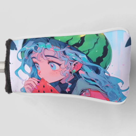 Schattige Kawaii Watermeloen Fruit Natuur Anime Me Golfheadcover (Voorkant)