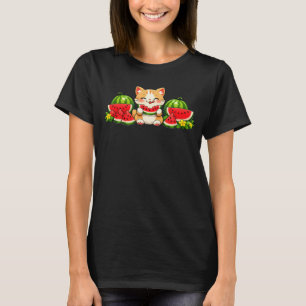 Schattige Kawaii Watermeloen Kat Zomer Cartoon T-shirt