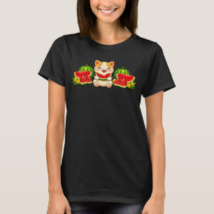 Schattige Kawaii Watermeloen Kat Zomer Illustratie T-shirt