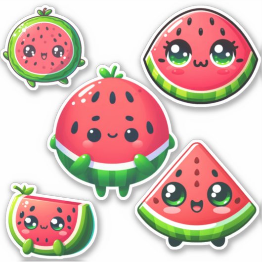 schattige kawaii watermeloen sticker (Voorkant)