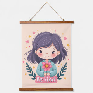 Schattige Kawaii "Wees Aardig" Illustratie Hangend Wandkleed