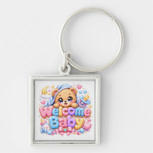 Schattige Kawaii Welkom Baby Teddibeer Pastel Roze Sleutelhanger