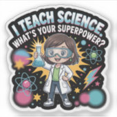 Schattige Kawaii Wetenschapsleraar – Grappig Super Sticker (Voorkant)