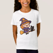 Schattige Kawaii Witch en Cat Halloween ontwerp T-shirt (Voorkant)