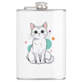 Schattige Kawaii Witte Kat Cartoon Heupfles (Voorkant)