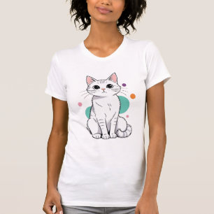 Schattige Kawaii Witte Kat Cartoon T-shirt