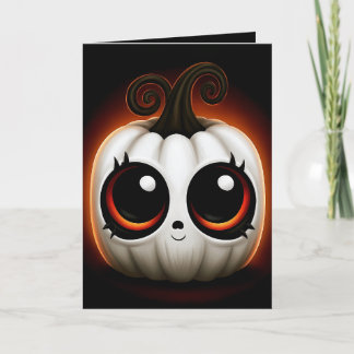 Schattige Kawaii Witte Pompoen Halloween Illustrat Kaart