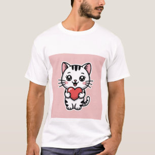 Schattige Kawaii Witte Tabby Kat met Rode Hart ✨❤️ T-shirt