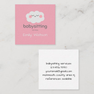 Schattige Kawaii Witte Wolk Roze Babysitter Vierkante Visitekaartje