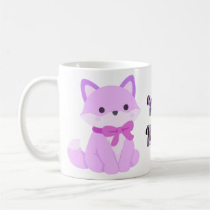 Schattige Kawaii Zittende Lavendel Vos Paarse Stri Koffiemok