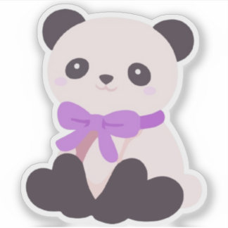 Schattige Kawaii Zittende Panda Beer Paarse Strik Sticker