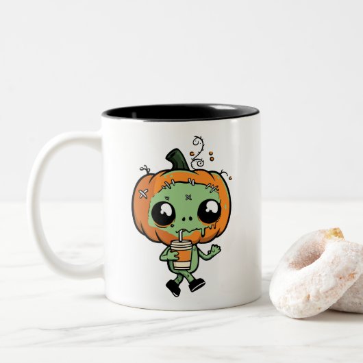 Schattige Kawaii Zombie Pompoen Iced Coffee Mok (Met donut)