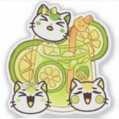 Schattige Kawaii Zomer Limonade Katten Sticker (Voorkant)