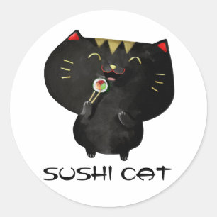 Schattige Kawaii zwart Sushi Cat Ronde Sticker