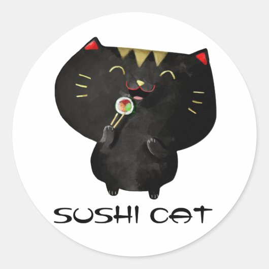 Schattige Kawaii zwart Sushi Cat Ronde Sticker (Voorkant)