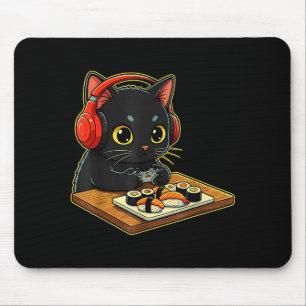 Schattige Kawaii Zwarte Kat Grappige Sushi Retro J Muismat