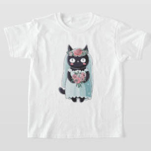 Schattige Kawaii Zwarte Kat met een Sluier T-shirt