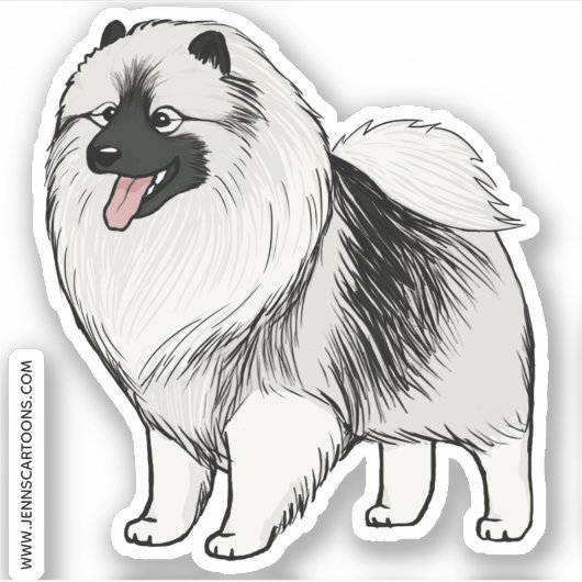 Schattige Keeshond Cartoon Dog Drawing Keesie Viny Sticker (Voorkant)
