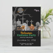 Schattige kerkhof met geesten Mummy Black Hallowee Kaart (Staand voorkant)