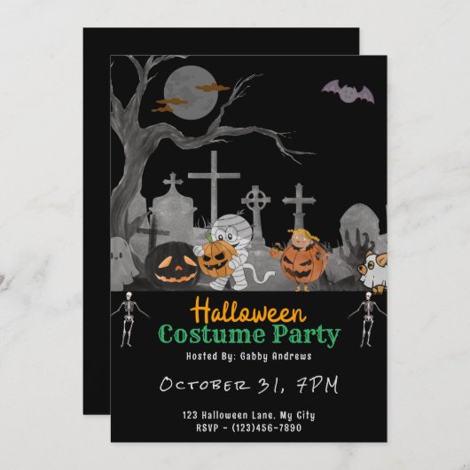 Schattige kerkhof met geesten Mummy Black Hallowee Kaart (Voorkant / Achterkant)