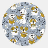 Schattige kerkkoor zingt puppies ronde sticker (Voorkant)