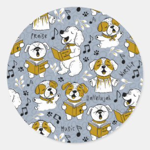 Schattige kerkkoor zingt puppies ronde sticker