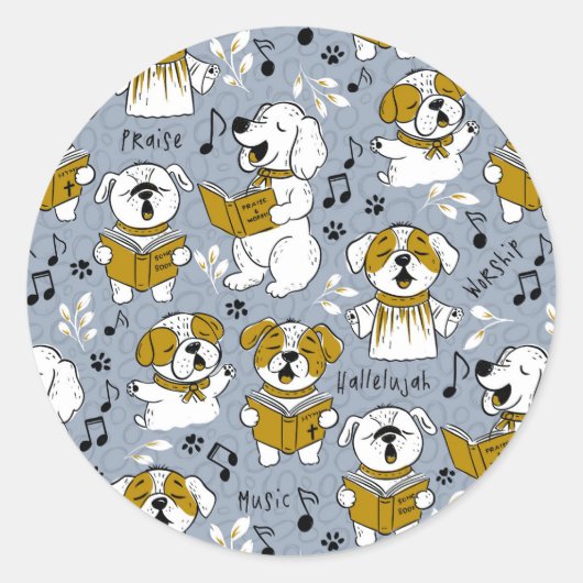 Schattige kerkkoor zingt puppies ronde sticker (Voorkant)