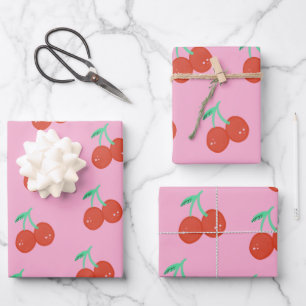 Schattige Kers Handgetekende Zoete Verjaardag Rood Inpakpapier Vel