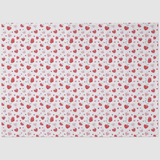 Schattige Kersen Harten Boho Scandinavische Valent Tissuepapier (Voorkant)