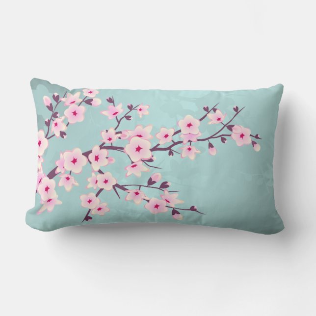 Schattige Kersenbloesems Roze Turquoise Kussen (Voorkant)