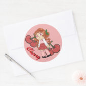 Schattige Kersenthema Chibi met Kersenachtergrond Ronde Sticker (Envelop)