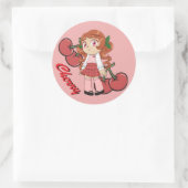 Schattige Kersenthema Chibi met Kersenachtergrond Ronde Sticker (Tas)