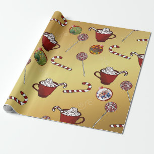 Schattige Kerst 3 foto's op maat en snoepstokken Cadeaupapier