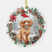 Schattige Kerst abrikoos poedel hond puppy Santa h Keramisch Ornament (Voorkant)