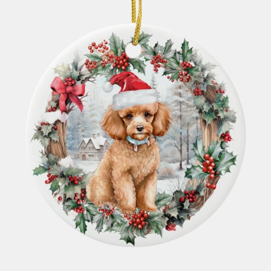 Schattige Kerst abrikoos poedel hond puppy Santa h Keramisch Ornament (Voorkant)
