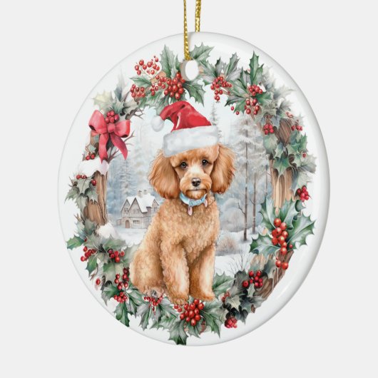 Schattige Kerst abrikoos poedel hond puppy Santa h Keramisch Ornament (Links)