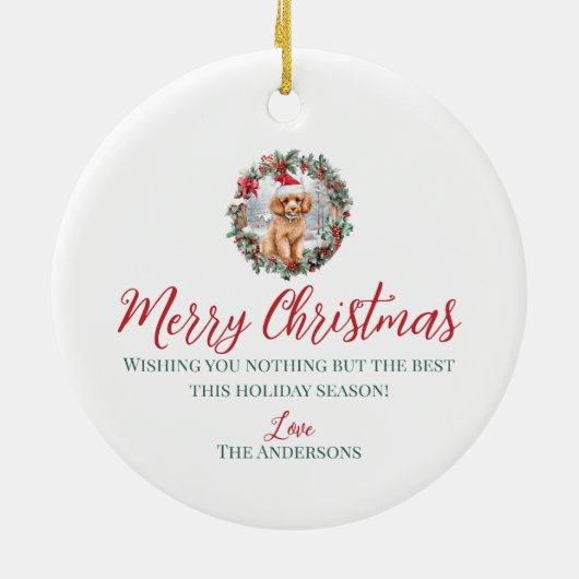 Schattige Kerst abrikoos poedel hond puppy Santa h Keramisch Ornament (Achterkant)