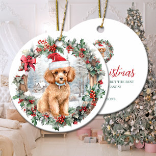 Schattige Kerst abrikoos poedel hond puppy Santa h Keramisch Ornament