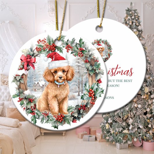 Schattige Kerst abrikoos poedel hond puppy Santa h Keramisch Ornament