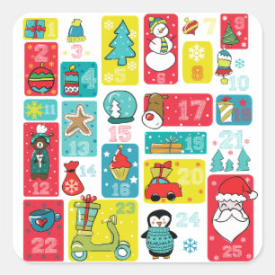 Schattige Kerst Advent Kalender illustratie Vierkante Sticker