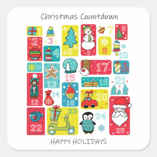 Schattige Kerst Advent Kalender illustratie Vierkante Sticker (Voorkant)