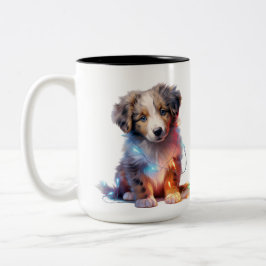 SCHATTIGE KERST-AUSTRALISCHE HERDERSHOND PUPPY TWEEKLEURIGE KOFFIEMOK