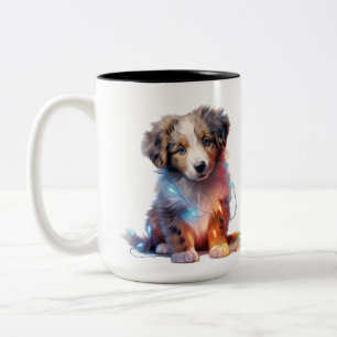 SCHATTIGE KERST-AUSTRALISCHE HERDERSHOND PUPPY TWEEKLEURIGE KOFFIEMOK